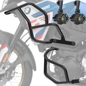 Sett med kollisjonsbøyler + ekstra frontlykter egnet for BMW F 900 GS 2024 tåkelys Motoguard SN12
