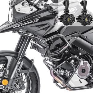 Sett med kollisjonsbøyler + ekstra frontlykter egnet for Suzuki V-Strom 1050 20-24 tåkelys Motoguard SG38