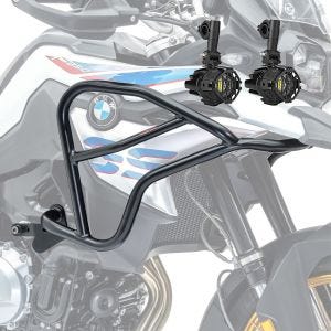 Sett med øvre kollisjonsbøyler + ekstra frontlykter XL egnet for BMW F 750 GS / BMW F 850 GS 18-23 tåkelys Motoguard