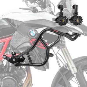 Sett med øvre kollisjonsbøyler + ekstra frontlykter L egnet for BMW F 800 GS 13-17 tåkelys Motoguard