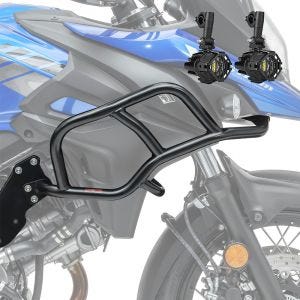 Sett med øvre kollisjonsbøyler + ekstra frontlykter egnet for Suzuki V-Strom 650 / XT 17-24 tåkelys Motoguard