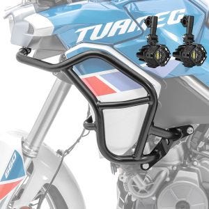 Sett med øvre kollisjonsbøyler + ekstra frontlykter egnet for Aprilia Tuareg 660 22-24 tåkelys Motoguard TR2