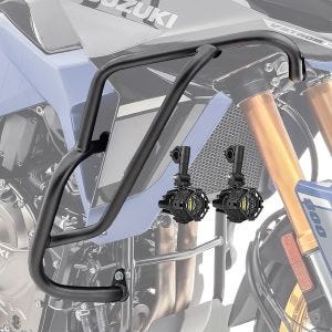 Sett med øvre kollisjonsbøyler + ekstra frontlykter egnet for Suzuki V-Strom 800 DE 23-24 tåkelys Motoguard HG20 svart