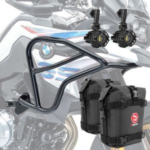 Sett med styrbøyler + ekstra frontlykter + håndtakbag XL egnet for BMW F 750 GS / BMW F 850 GS 18-23 Motoguard