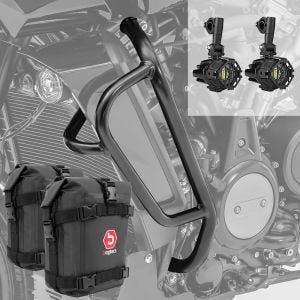 Sett med styrbøyler + ekstra frontlykter + håndbøyleveske som passer til Harley Davidson Pan America 1250 21-24 Motoguard ML