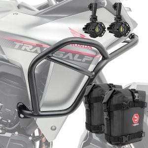 Sett med håndtak + ekstra frontlykter + håndtak bag egnet for Honda Transalp XL 750 23-24 Motoguard HG14 svart