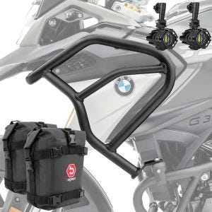 Sett med håndtak + ekstra frontlykter + håndtak bag egnet for BMW G 310 GS 17-24 Motoguard HG17 svart