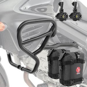 Sett øvre kollisjonsstang + ekstralys + vesker passer for Suzuki V-Strom 650 / XT 11-24 Motoguard HG42