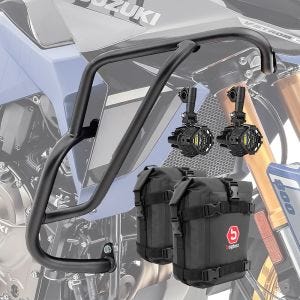Sett med håndtak + ekstra frontlykter + håndtak bag egnet for Suzuki V-Strom 800 DE 23-24 Motoguard HG20 svart