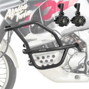 Sett med kollisjonsbøyler + tilleggslys egnet for Honda Africa Twin XRV 750 93-03 tåkelys Motoguard MK18