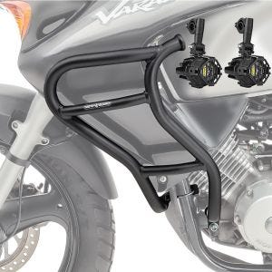 Sett med kollisjonsbøyler + ekstra frontlykter egnet for Honda Varadero 125 01-06 tåkelys Motoguard MK21