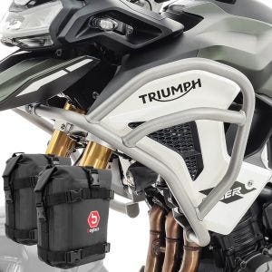 Sett med øvre kollisjonsbøyler + vesker egnet for Triumph Tiger 1200 GT / Pro 22-24 Motoguard TG2 sølv