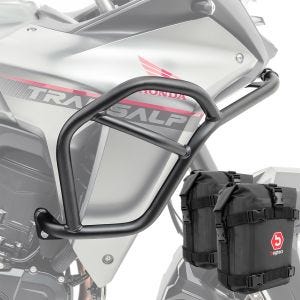 Sett med øvre kollisjonsbøyler + vesker egnet for Honda Transalp XL 750 23-24 Motoguard HG14 svart