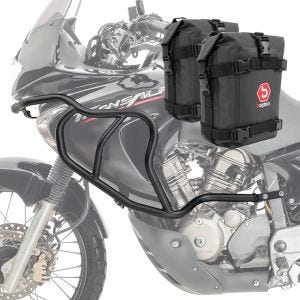 Sett med øvre kollisjonsbøyler + vesker egnet for Honda Transalp XL 650 V 00-07 Motoguard HG12 svart