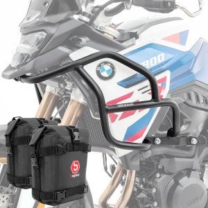 Sett med øvre kollisjonsbøyler + vesker egnet for BMW F 900 GS 2024 Motoguard HG53 svart