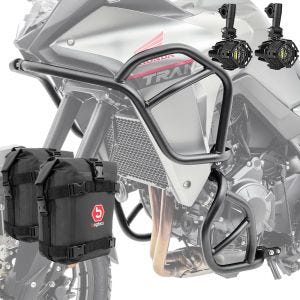 Sett med kollisjonsbøyler + ekstra frontlykter egnet for Honda Transalp XL 750 23-24 + vesker Motoguard SK2
