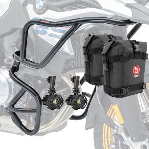 Sett med kollisjonsbøyler + ekstra frontlykter egnet for BMW F 800 GS 2024 + Motoguard-vesker
