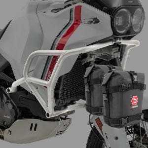 Sett med styrbøyler + vesker som passer for Ducati DesertX 22-24 Motoguard MK13 sølv
