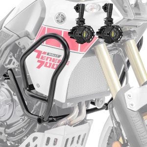 Sett med kollisjonsbøyler + tilleggslys egnet for Yamaha Tenere 700 19-24 tåkelys Motoguard MK12
