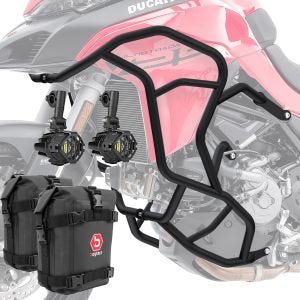 Sett med håndtak + ekstra frontlykter + håndtak bag egnet for Ducati Multistrada V2 / S 22-24 Motoguard KT66 svart
