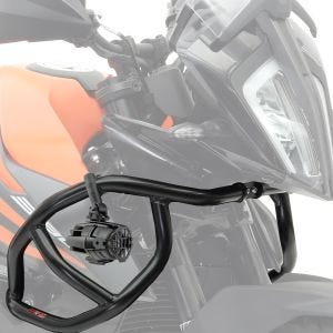 Set: Verkleidungsschutzbügel L passend für KTM 390 Adventure 20-24 Tankschutzbügel oben schwarz + Zusatzscheinwerfer DPL-SX22