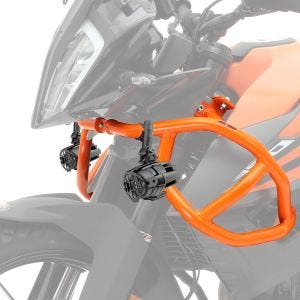 Set: Verkleidungsschutzbügel L passend für KTM 390 Adventure 20-24 Tankschutzbügel oben orange + Zusatzscheinwerfer DPL-SX22