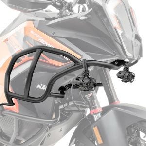 Set: Sturzbügel oben passend für KTM 1290 Super Adventure S / R 21-24 Schutzbügel Motoguard L2 schwarz + Zusatzscheinwerfer DPL-SX22