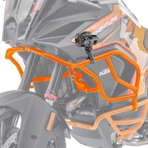 Set: Verkleidungsschutzbügel X21 passend für KTM 1290 Super Adventure R / S 21-24 Tankschutzbügel oben orange + Zusatzscheinwerfer DPL-SX22