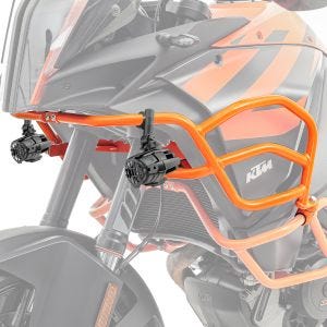 Set: Verkleidungsschutzbügel XL X21 passend für KTM 1050 Adventure 15-16 Tankschutzbügel oben orange + Zusatzscheinwerfer DPL-SX22