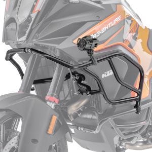 Set: Verkleidungsschutzbügel X21 passend für KTM 1290 Super Adventure R / S 21-24 Tankschutzbügel oben schwarz + Zusatzscheinwerfer DPL-SX22