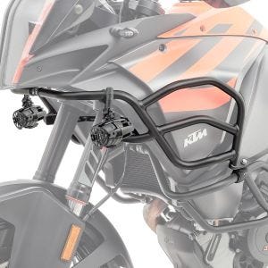 Set: Verkleidungsschutzbügel X21 passend für KTM 1050 Adventure 15-16 Tankschutzbügel oben schwarz + Zusatzscheinwerfer DPL-SX22
