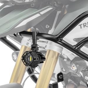 Set: Sturzbügel oben passend für Triumph Tiger 1200 GT / Pro 22-24 Verkleidungsschutzbügel Motoguard TG2 schwarz + Zusatzscheinwerfer DPL-SX22