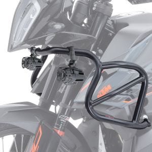 Set: Sturzbügel oben passend für KTM 890 Adventure / R 21-22 Verkleidungsschutzbügel Motoguard CLM schwarz + Zusatzscheinwerfer DPL-SX22