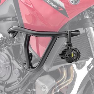 Set: Sturzbügel passend für Yamaha Tracer 7 / GT 21-24 Motor Schutzbügel Motoguard MK14 schwarz + Zusatzscheinwerfer DPL-SX22