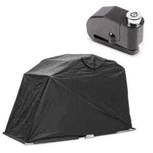 Motorrad Zeltgarage XL Set mit Bremsscheibenschloss alarm Motoguard universal faltbar_1