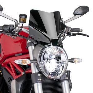 Naken sykkelskjerm egnet for Ducati Monster 1200/ S 14-20 svart frontrute Puig New Generation Sport 7013N