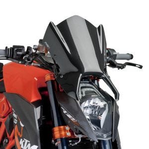 Naken sykkelskjerm egnet for KTM 1290 Super Duke R 14-16 frontrute med karbonlook Puig New Generation Sport 7014C