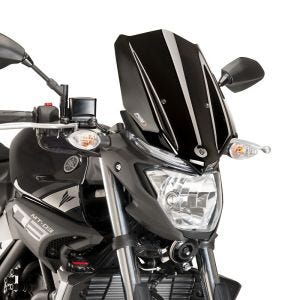 Naken sykkelskjerm egnet for Yamaha MT-03 16-19 svart frontrute Puig New Generation Touring 8932N