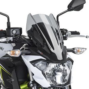 Naken sykkelskjerm egnet for Kawasaki Z 650 17-19 røykgrå frontrute Puig New Generation Sport 9588H