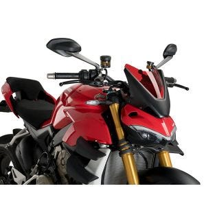 Naken sykkelskjerm egnet for Ducati Streetfighter V4 / S 20-24 rød frontrute Puig New Generation Sport 20467R
