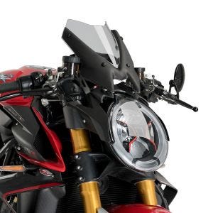 Naken sykkel frontrute egnet for MV Agusta Brutale 1100 RR 20- Puig 20680H New Generation Sport frontrute røykgrå
