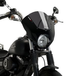 Fairing skjerm egnet for Harley Davidson Dyna Street Bob 06-17 Puig Dark Night 21095F halv fairing med frontrute blank svart mørk tonet