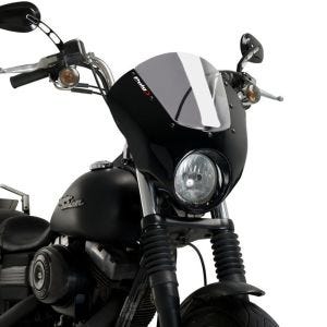 Fairing skjerm egnet for Harley Davidson Dyna Street Bob 06-17 Puig Dark Night 21095H halv fairing med frontrute blank svart røykgrå