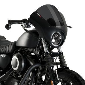 Kåpeskjerm egnet for Harley Davidson Sportster 883 Iron 09-20 Puig Dark Night 21097F halv kåpe med frontrute blank svart mørk tonet