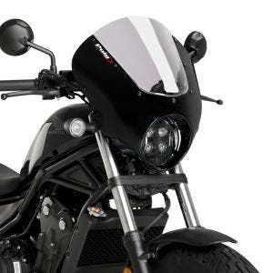 Kåpeskjerm egnet for Honda Rebel 500 CMX 20-24 Puig Dark Night 21102H halv kåpe med frontrute blank svart røykgrå
