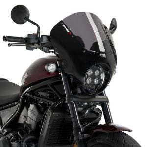 Kåpeskjerm egnet for Honda Rebel 1100 CMX 21-24 Puig Dark Night 21104H halv kåpe med frontrute blank svart røykgrå