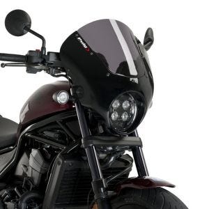 Kåpeskjerm egnet for Honda Rebel 1100 CMX 21-24 Puig Dark Night 21105H halv kåpe med frontrute matt svart røykgrå