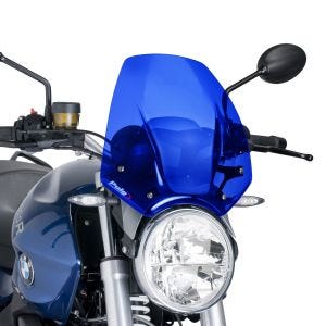 Naken sykkel frontrute egnet for BMW R 1200 R 14-16 Puig 6488A New Generation Sport frontrute blå