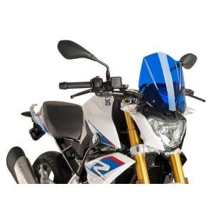 Naken sykkelskjerm egnet for BMW G 310 R 16-24 blå frontrute Puig New Generation Sport 8920A