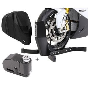 Set SM6 Motorradwippe Easy Plus mit Alarm Bremsscheibenschloss und Abdeckplane XXL für Harley Dyna Super Glide Custom ConStands_1